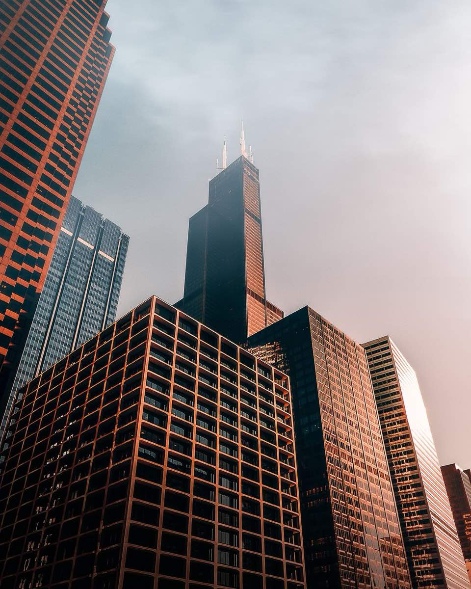 American skyscrapers reaching into the sky at golden hour