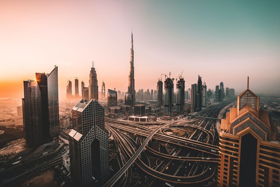 The Dubai skyline at sunrise, one of the cities non-US founders sell to America from